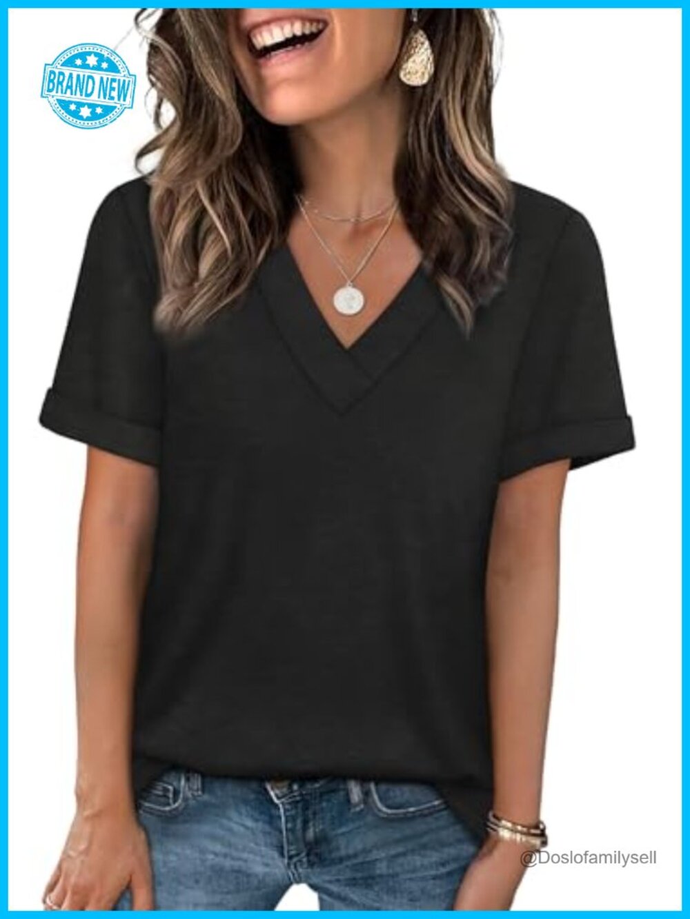 Womens Summer Tops Short Sleeve V Neck Basic Casual T Shirts
